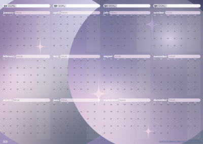 Preview of 2025 Wall Planner Celestial theme, purples and pinks with some stars