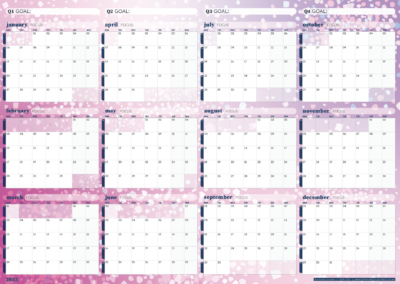Preview of 2025 Wall Planner Shiny theme, pinks and light purples with light confetti background