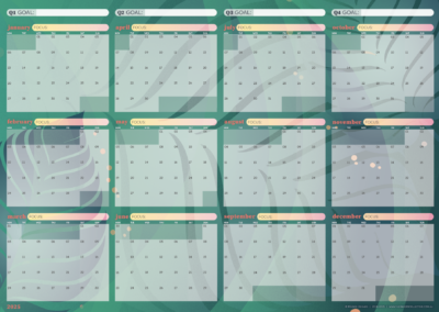 Preview of 2025 Wall Planner, Tropical theme, deep greens with orange text